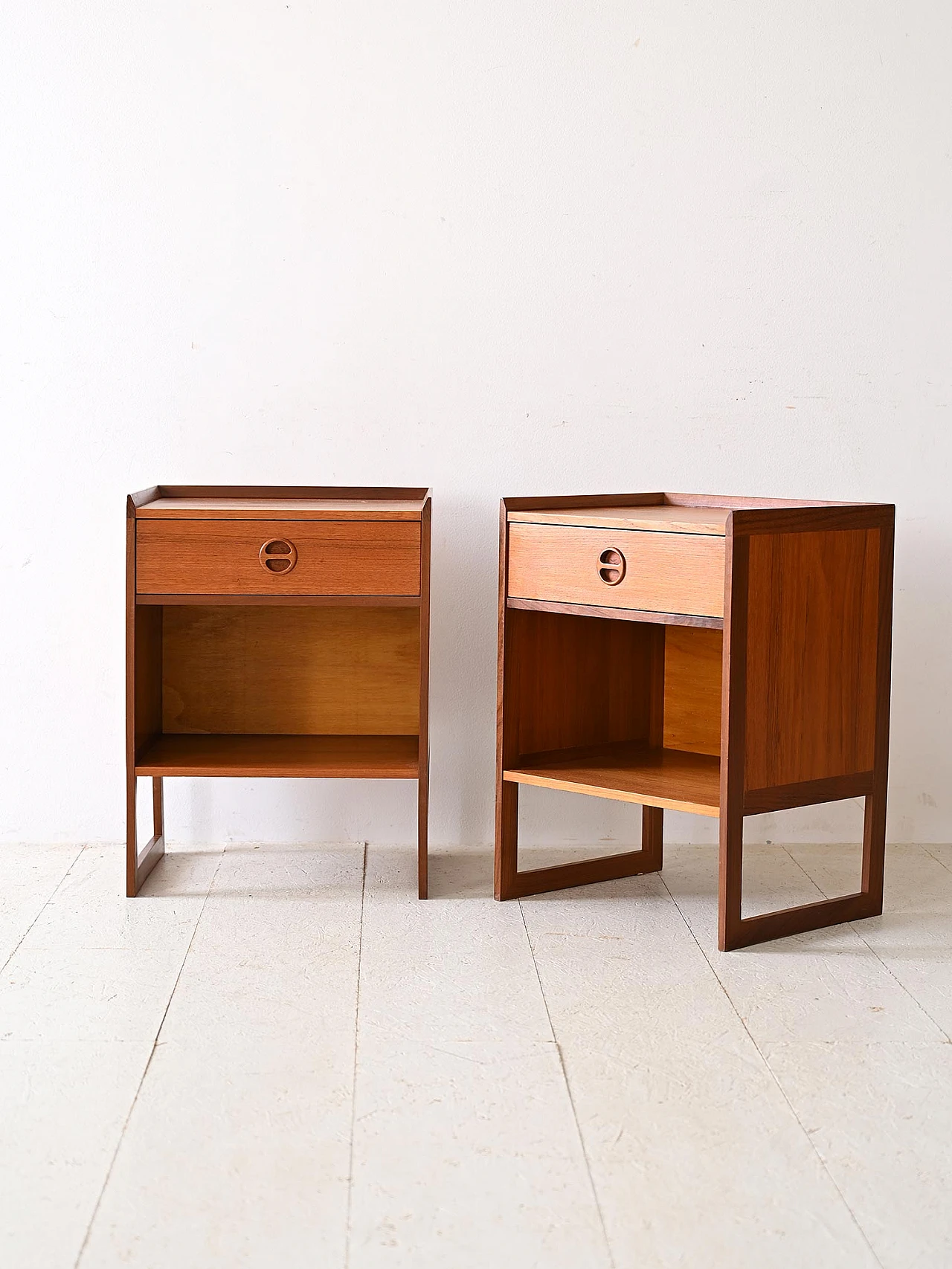 Pair of Scandinavian bedside tables with open compartment, 1960s 2