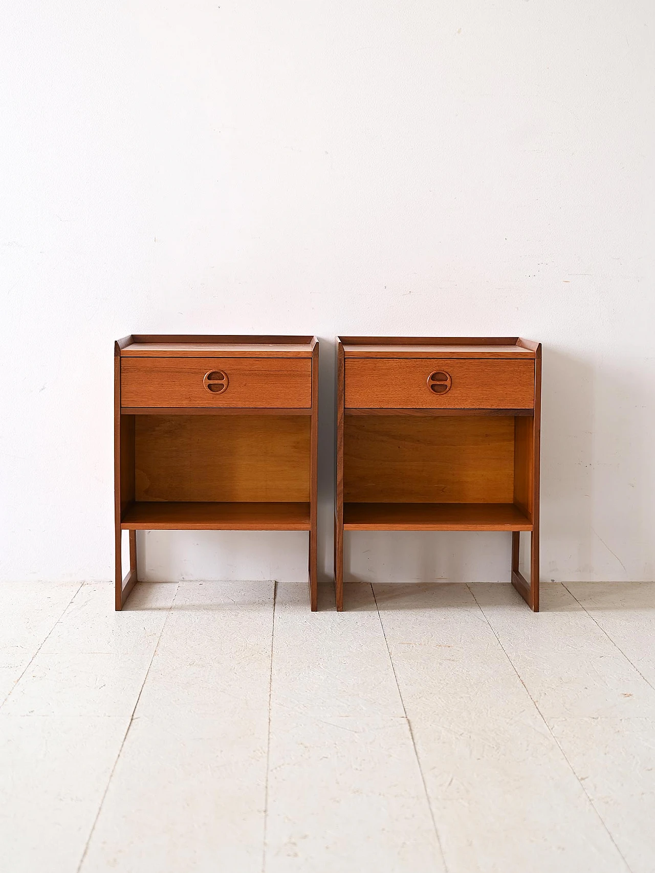 Pair of Scandinavian bedside tables with open compartment, 1960s 3