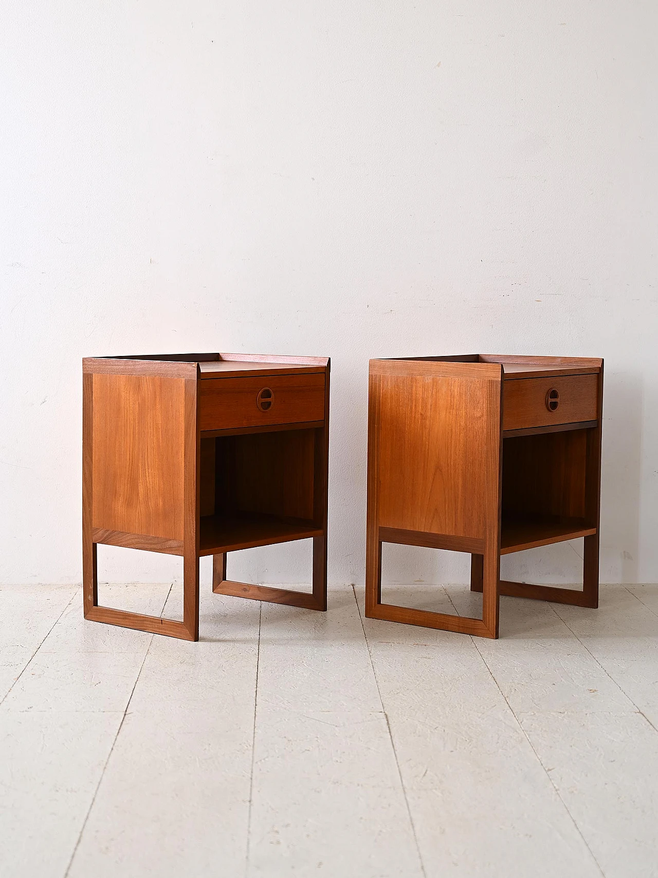 Pair of Scandinavian bedside tables with open compartment, 1960s 4