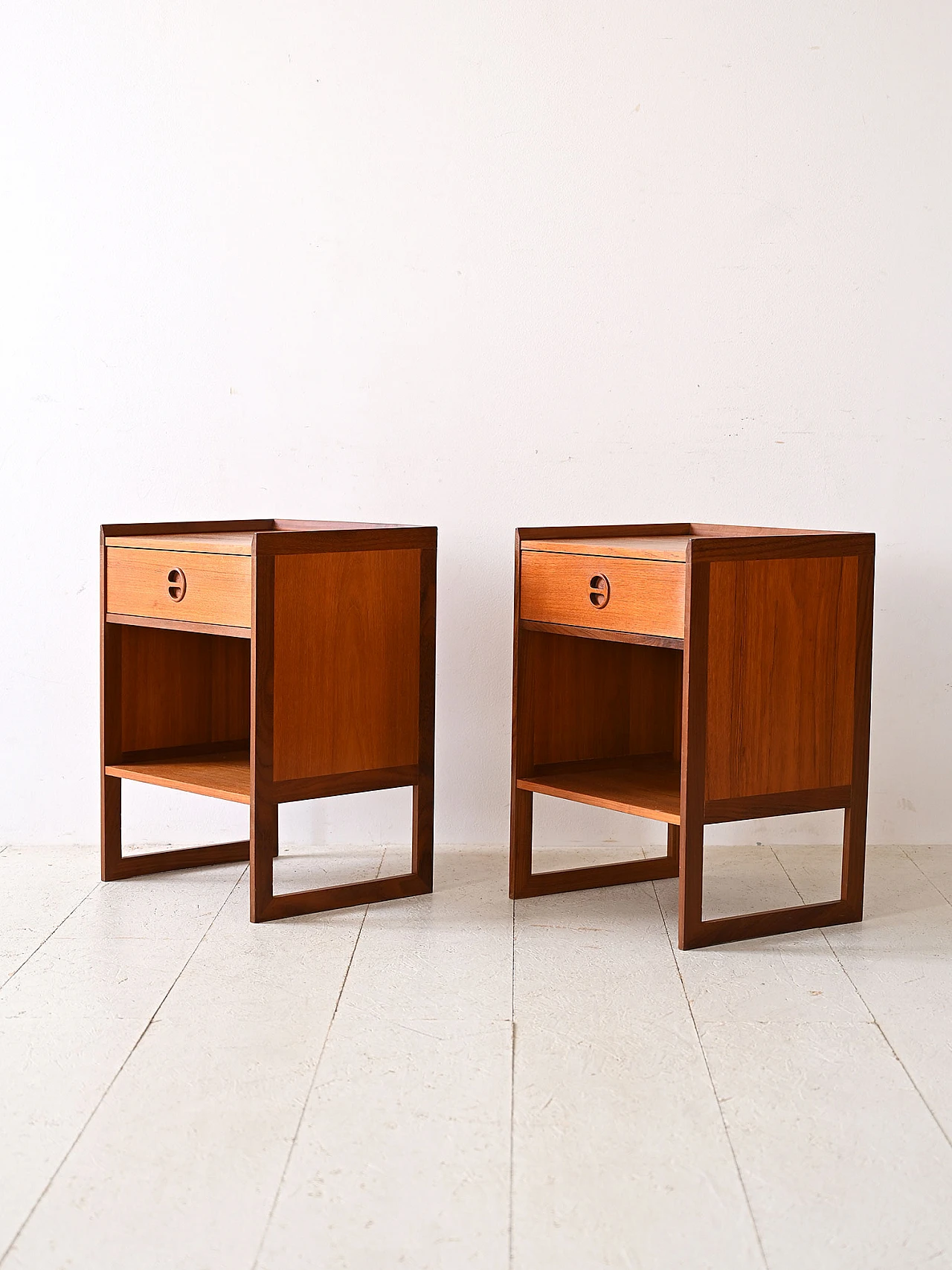 Pair of Scandinavian bedside tables with open compartment, 1960s 5