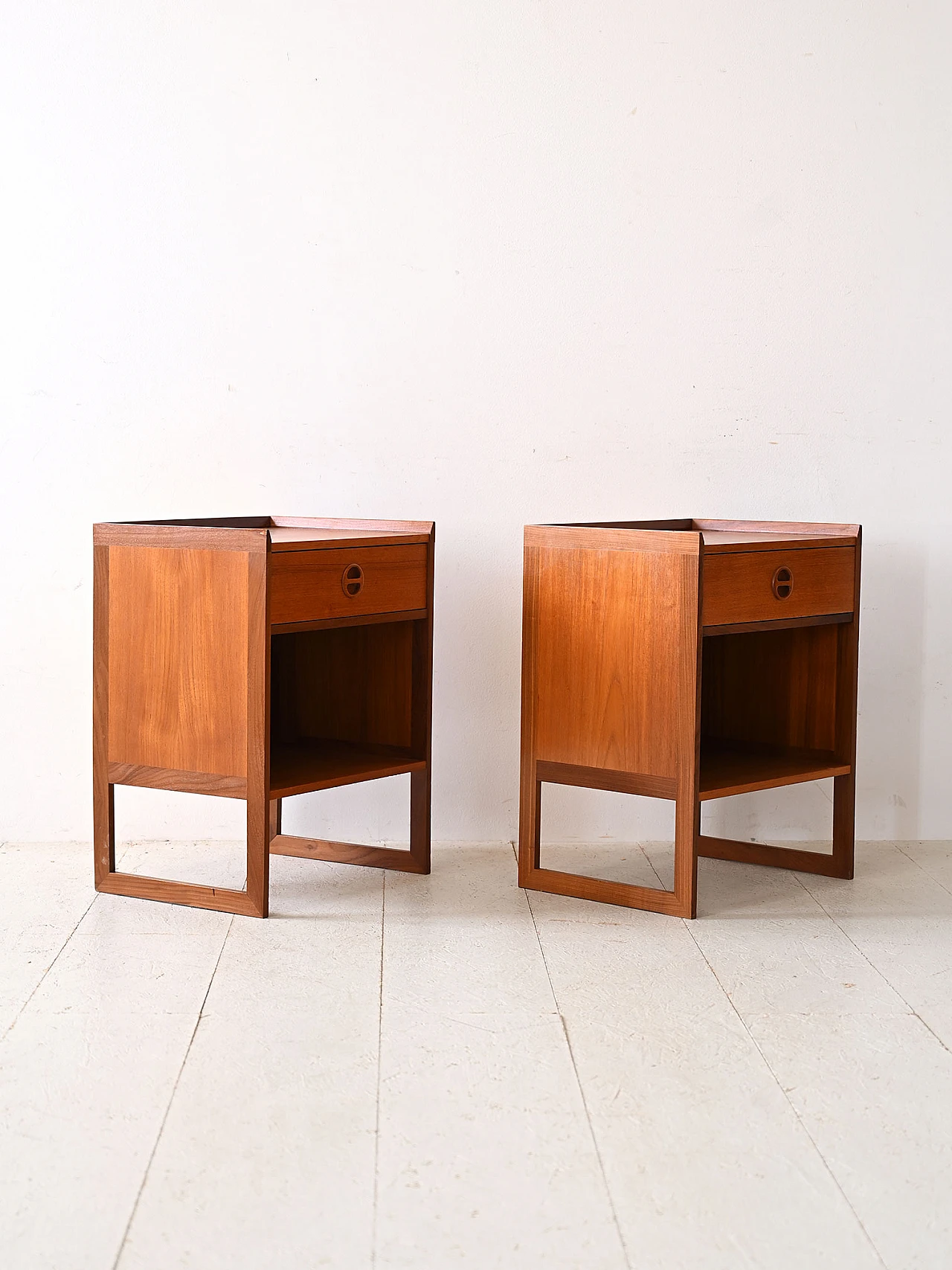 Pair of Scandinavian bedside tables with open compartment, 1960s 6