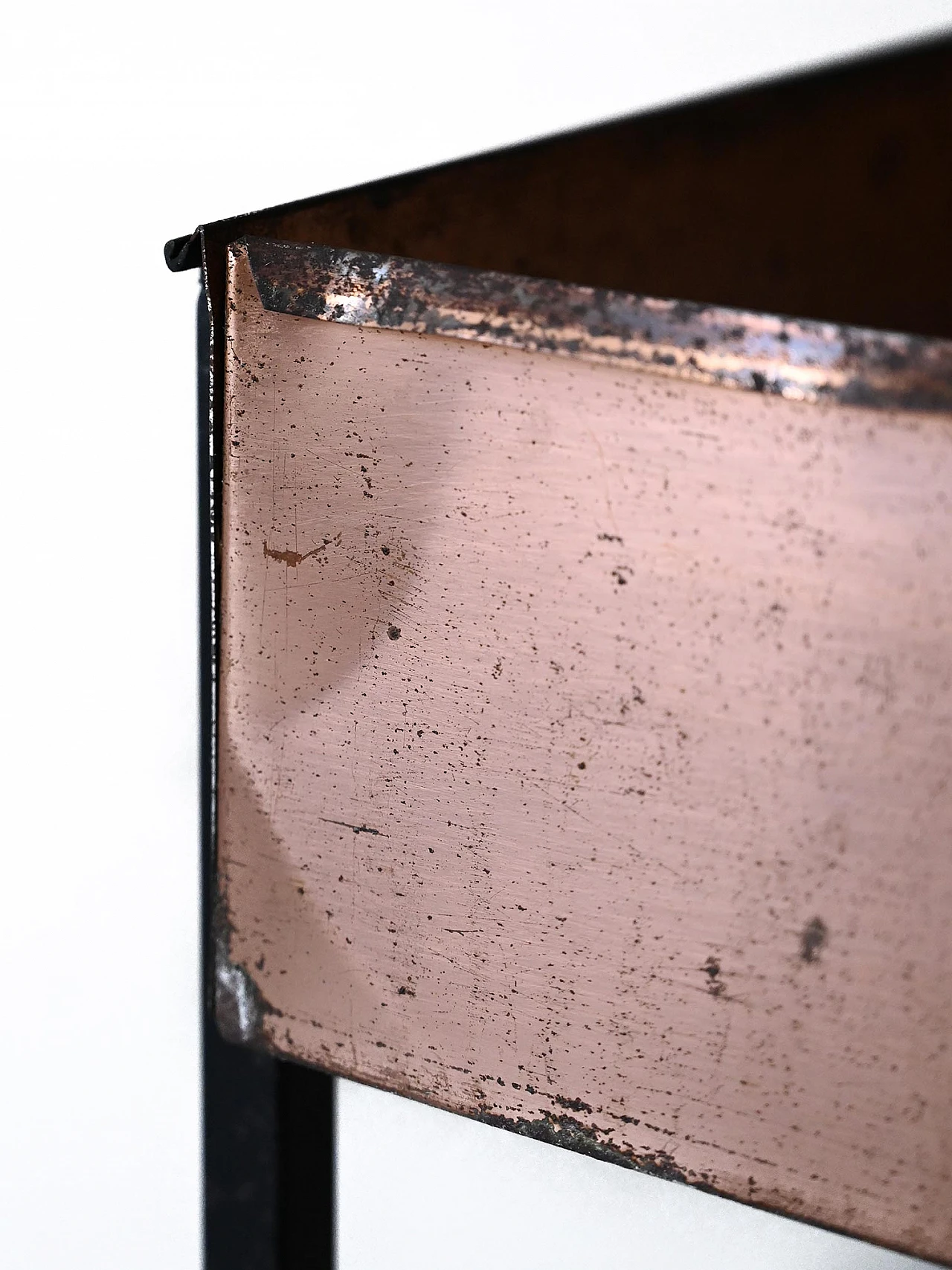 Square black metal and copper planter, 1960s 5