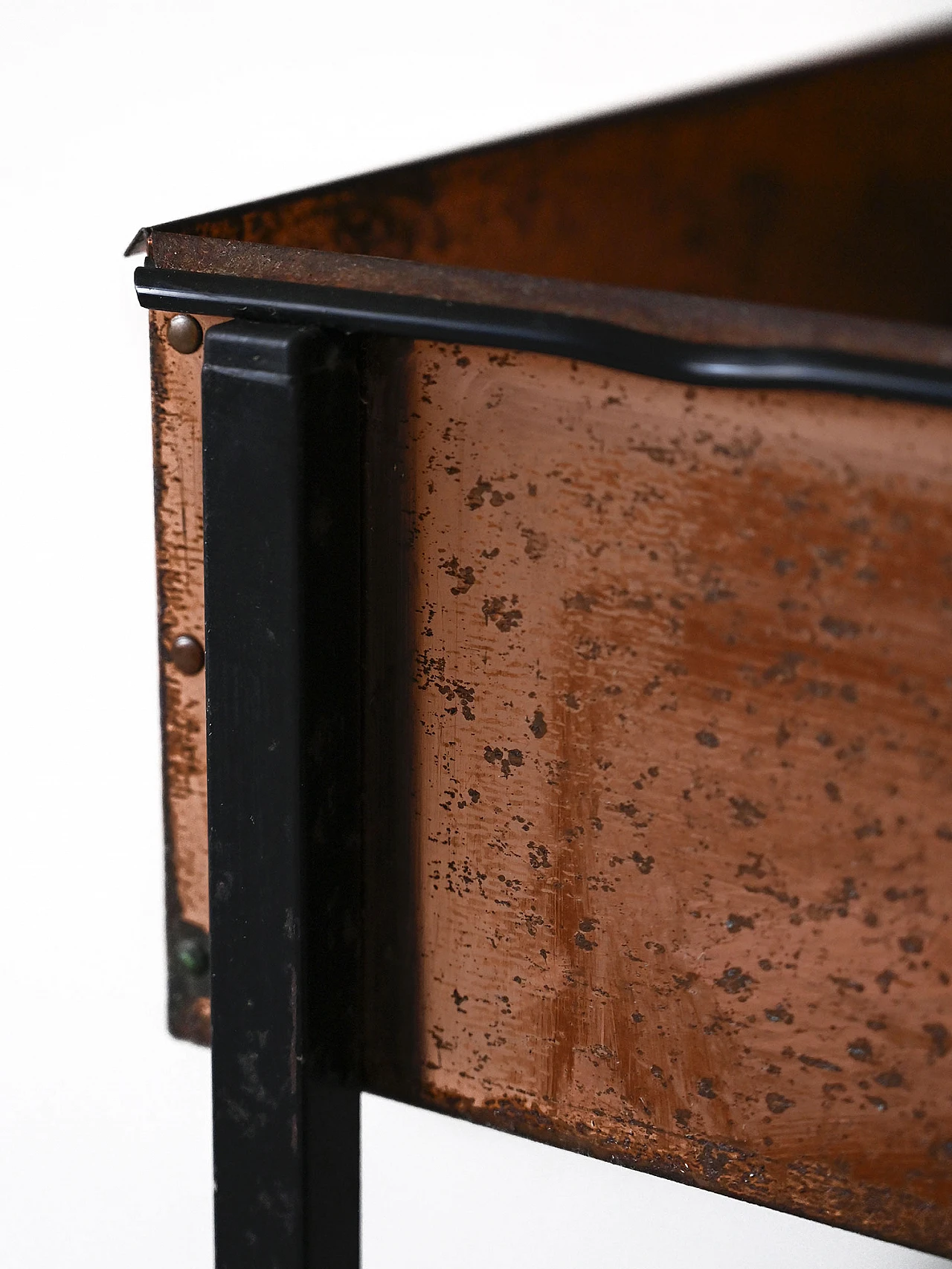 Square black metal and copper planter, 1960s 6