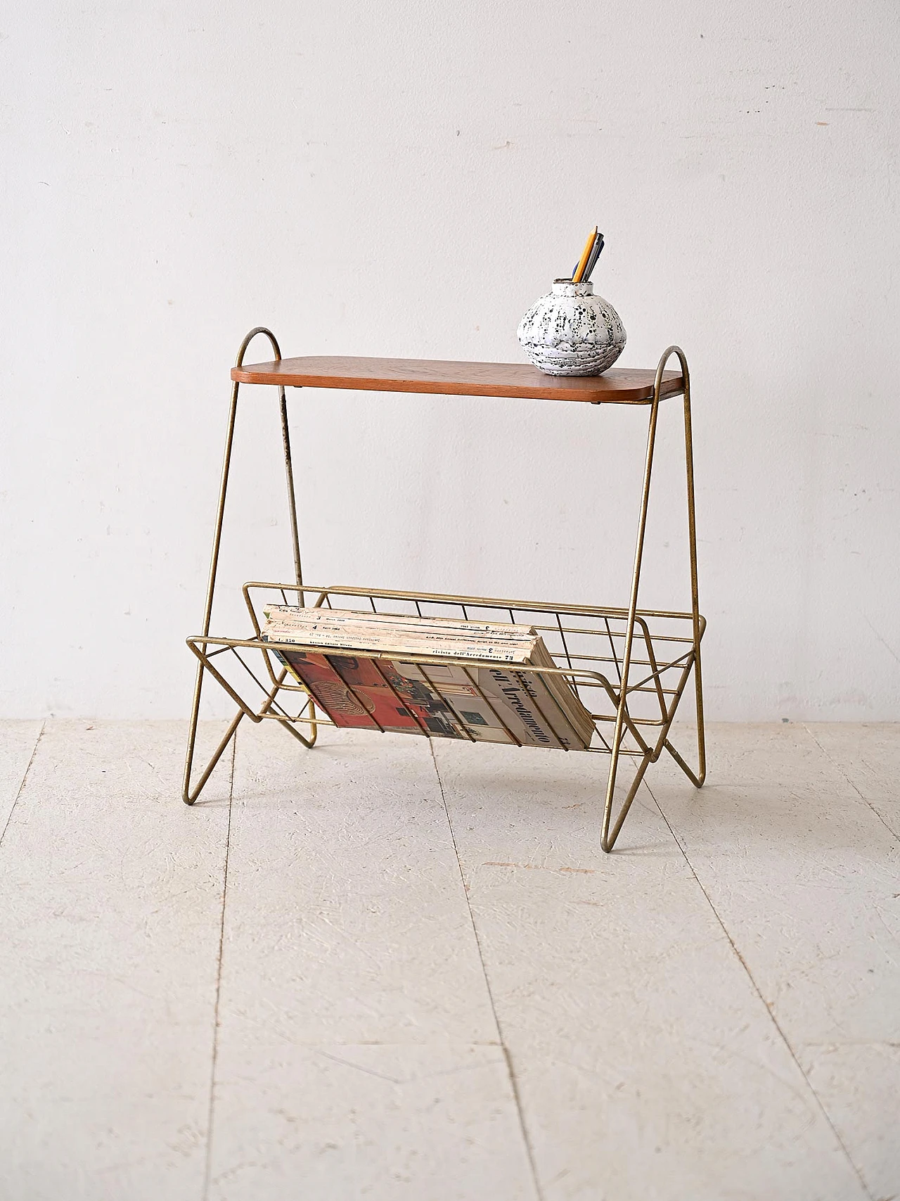 Coffee table in wood & metal with magazine rack, 1960s 2