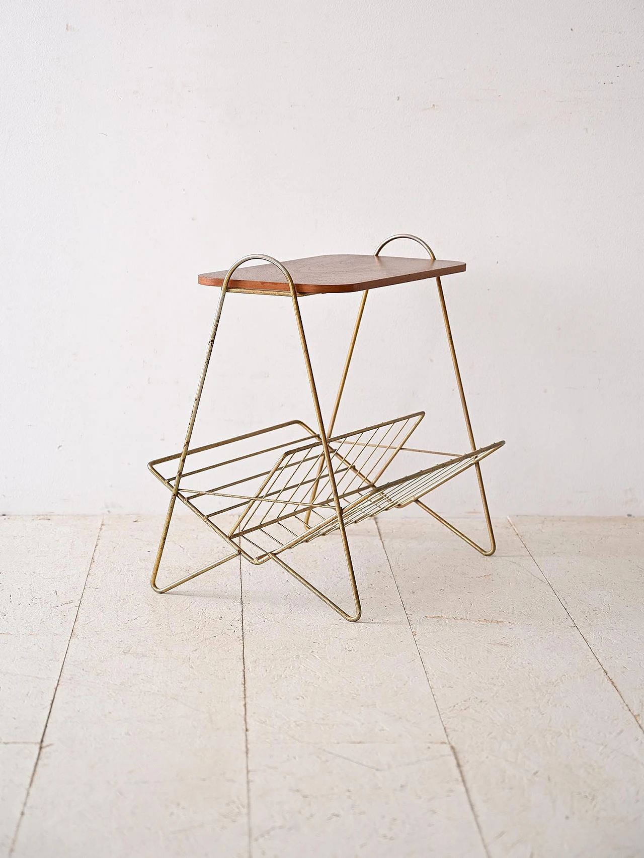 Coffee table in wood & metal with magazine rack, 1960s 3