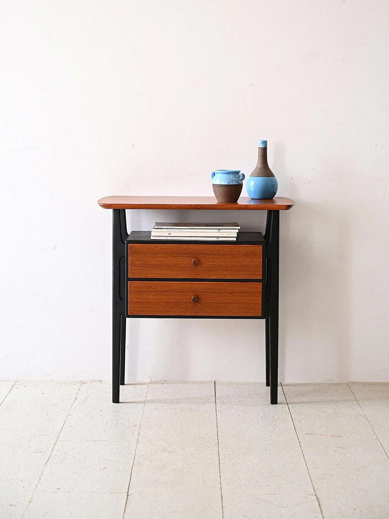 Scandinavian teak bedside table with black details, 1960s 1