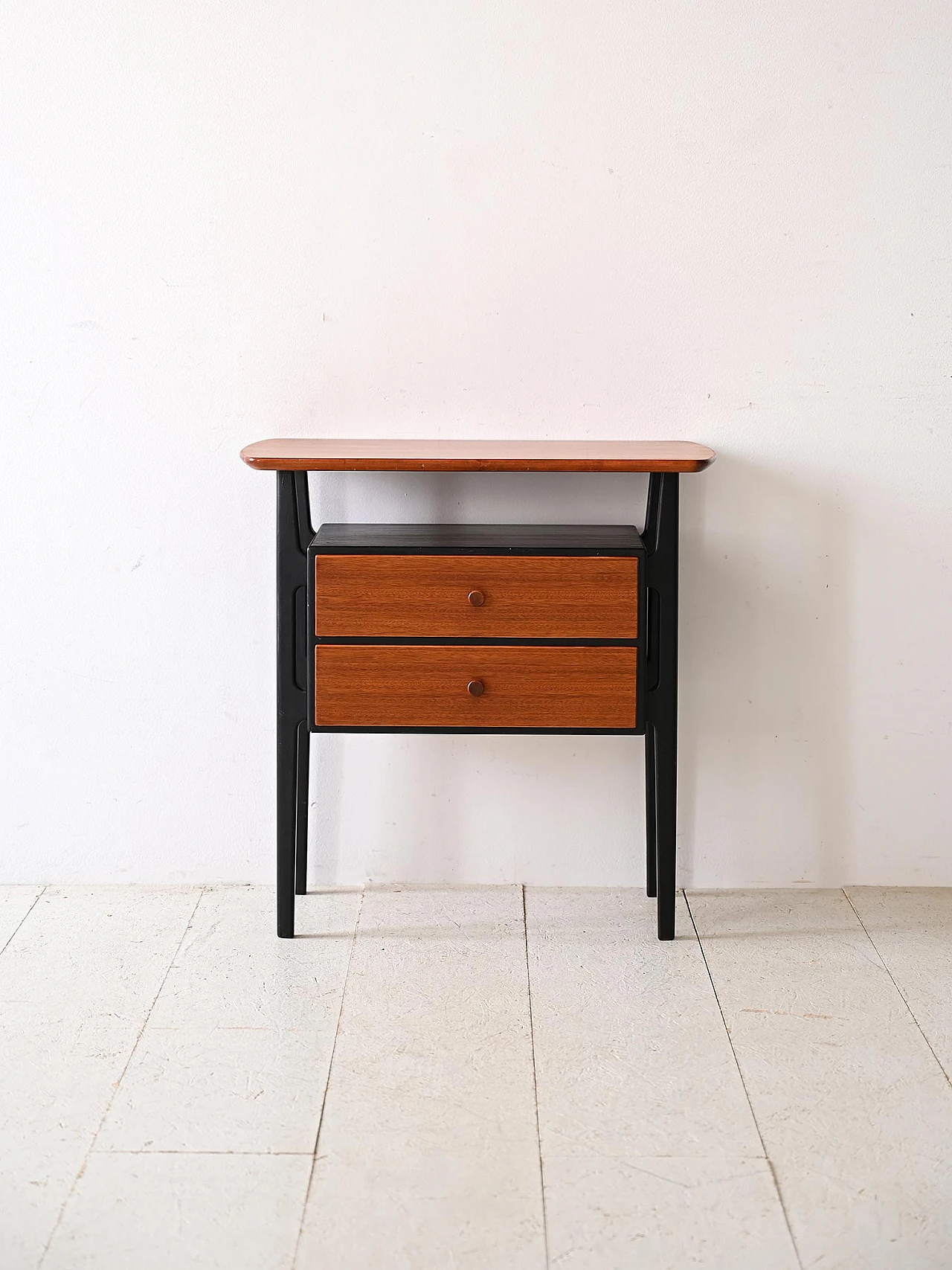 Scandinavian teak bedside table with black details, 1960s 2