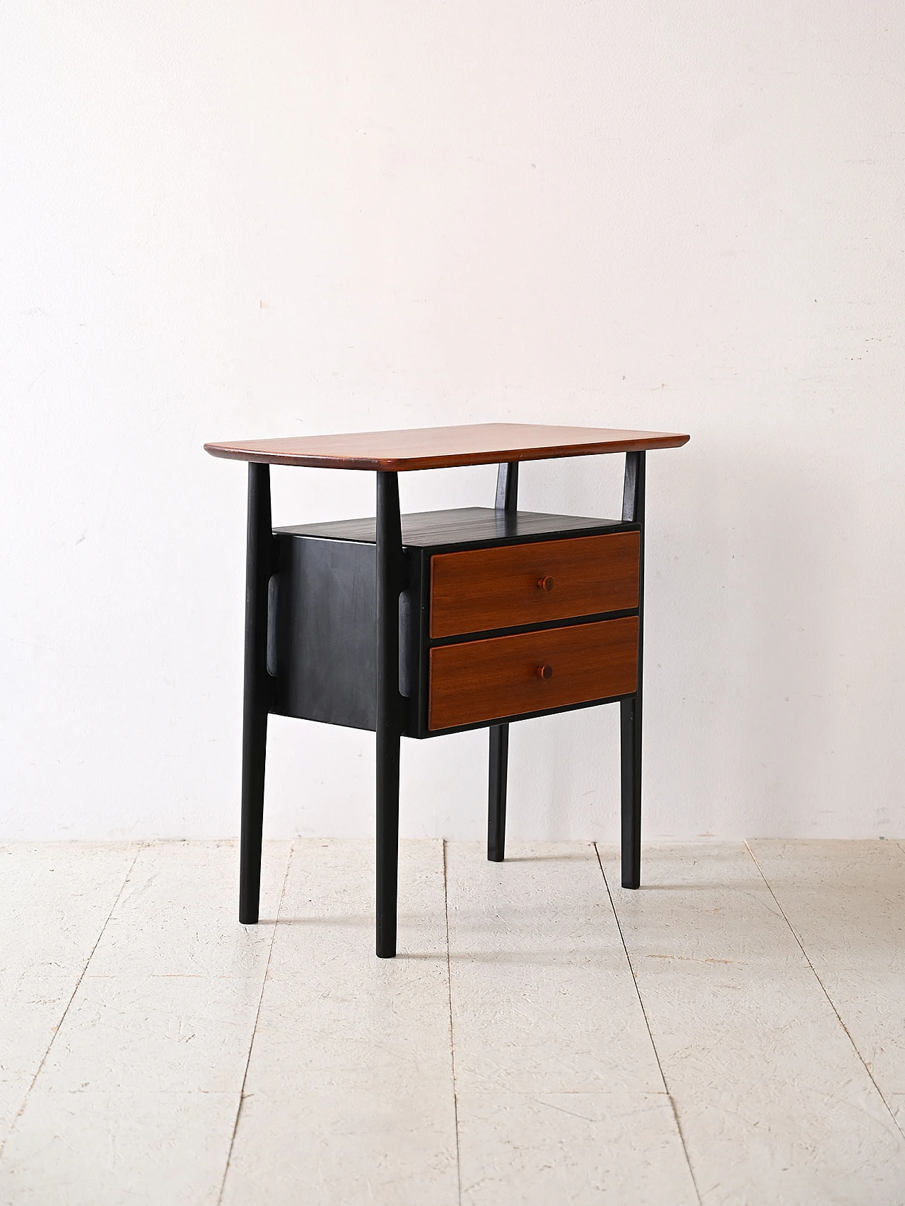 Scandinavian teak bedside table with black details, 1960s 3