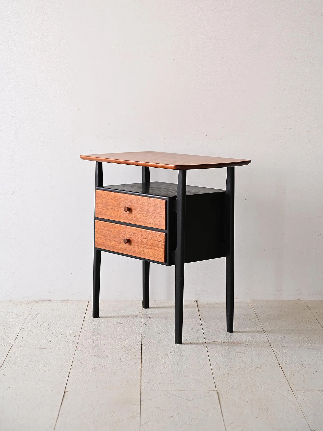 Scandinavian teak bedside table with black details, 1960s 4