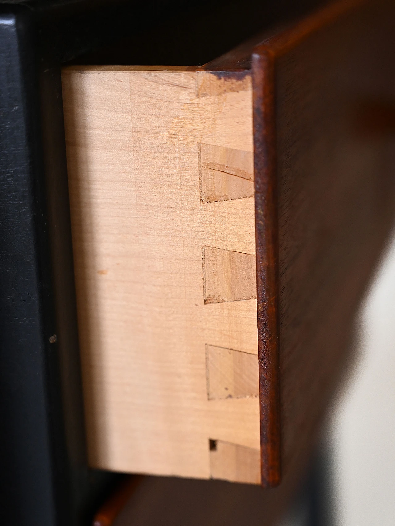 Scandinavian teak bedside table with black details, 1960s 9