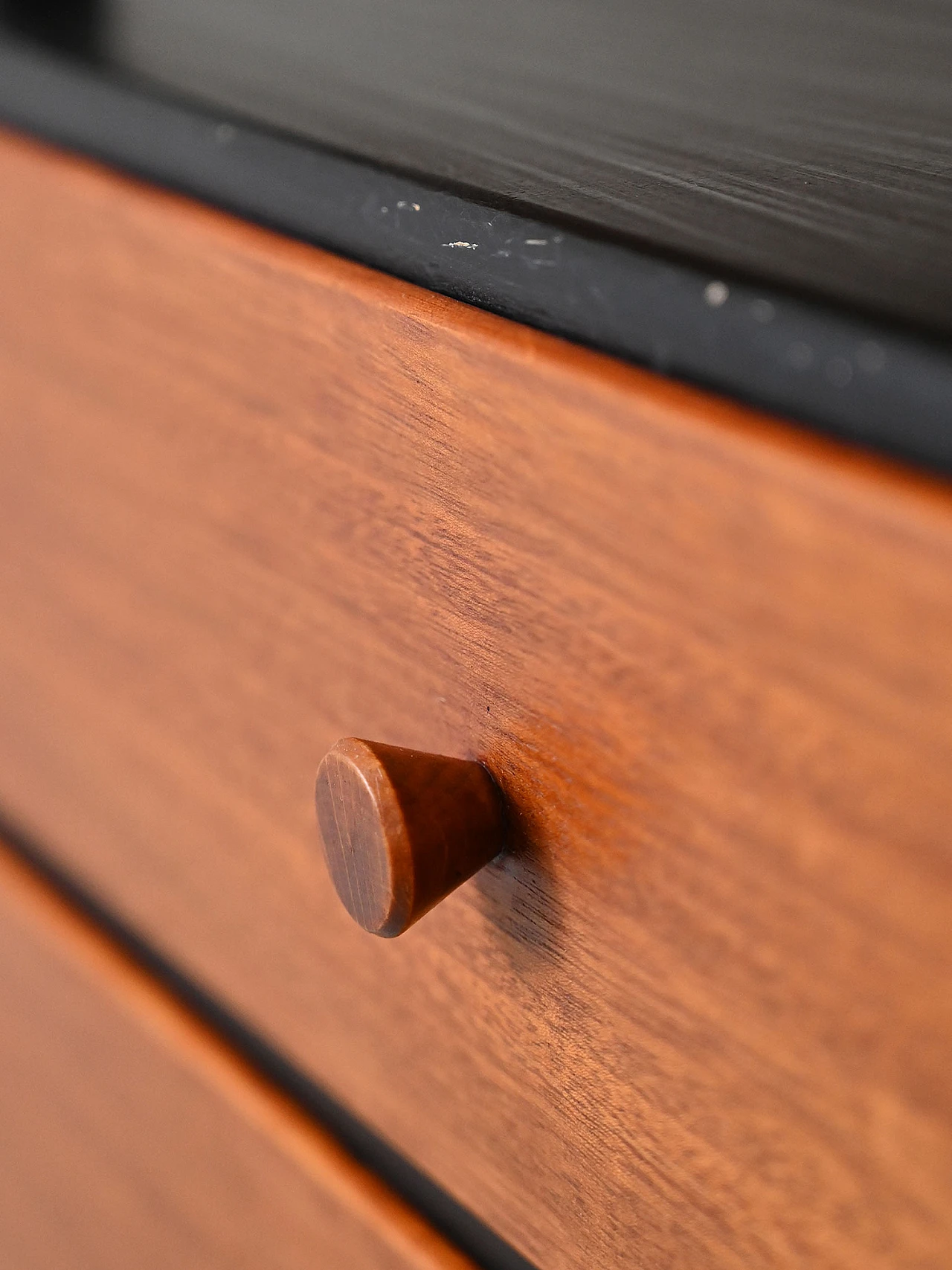 Scandinavian teak bedside table with black details, 1960s 10