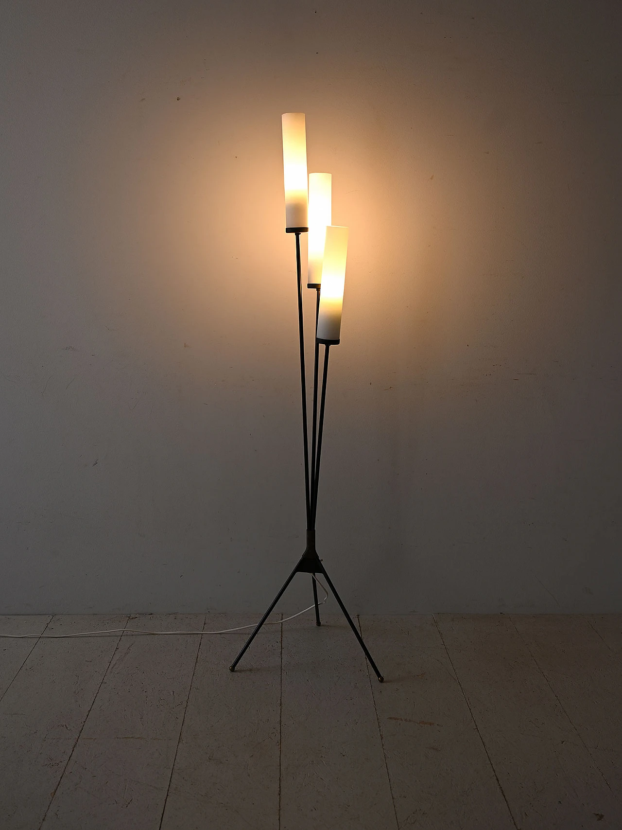 Black metal three-light floor lamp, 1960s 1