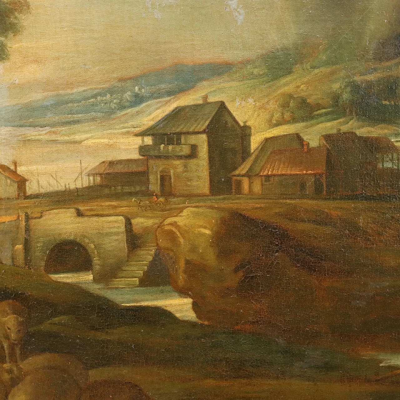 Landscape with rainbow, oil painting on canvas attributed to Jacob Jordaens, 18th century 9