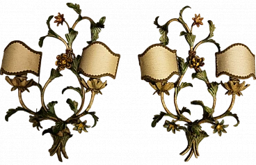 Pair of two-light wrought iron wall sconces, 1960s