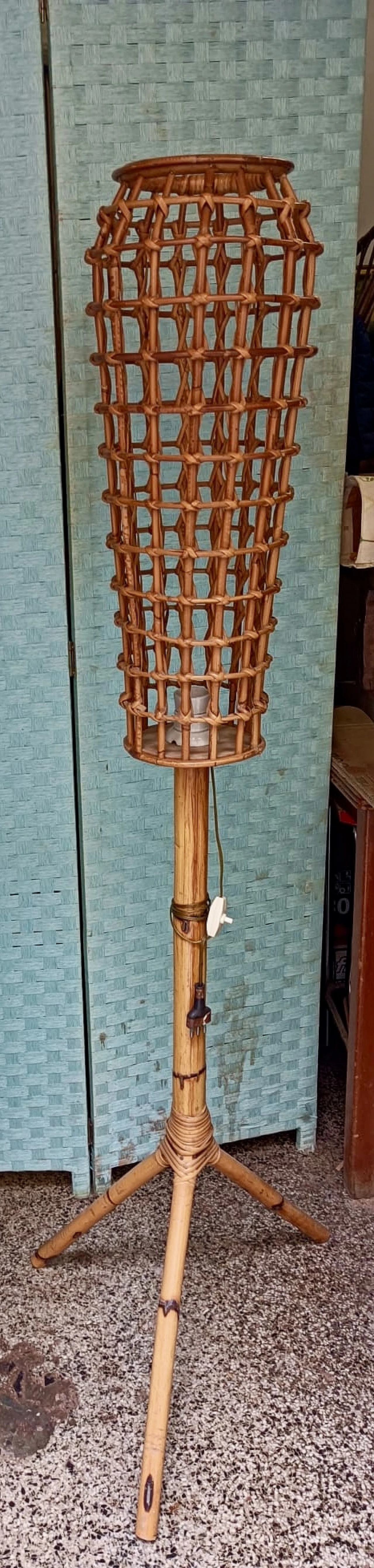 Bamboo and wicker floor lamp, 1960s 8