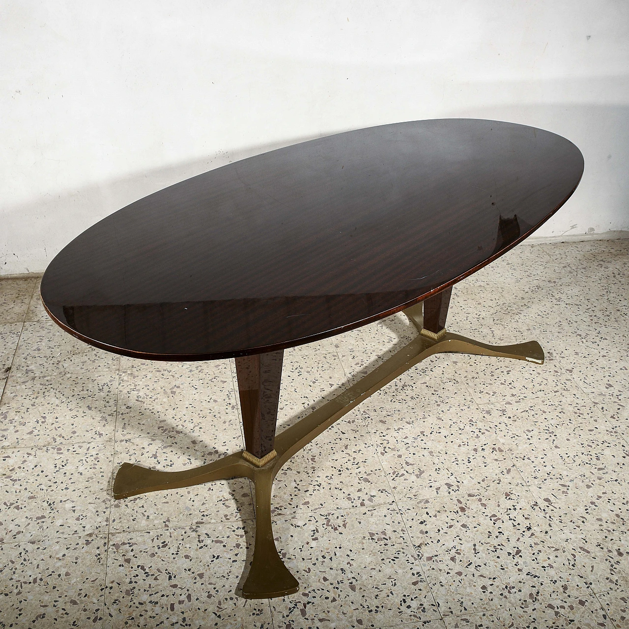 Brass & mahogany table with oval top by Osvaldo Borsani 2