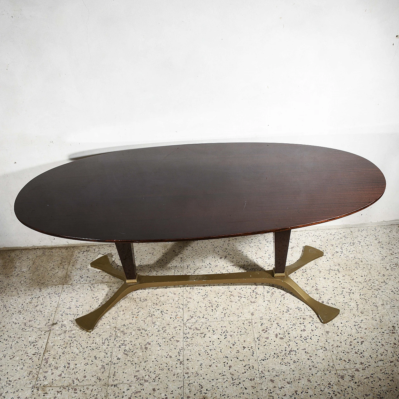 Brass & mahogany table with oval top by Osvaldo Borsani 7