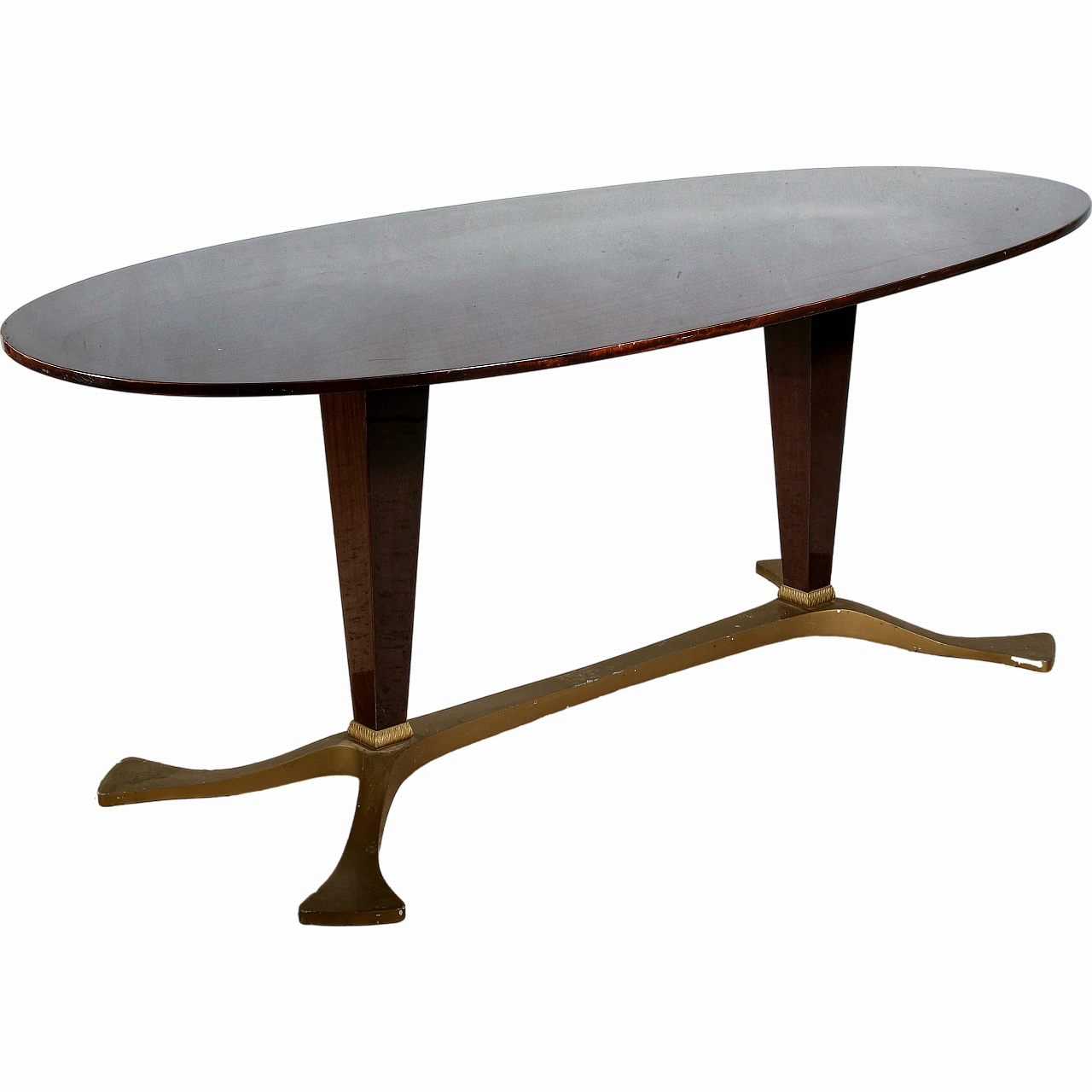 Brass & mahogany table with oval top by Osvaldo Borsani 9