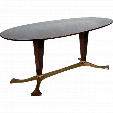 Brass & mahogany table with oval top by Osvaldo Borsani