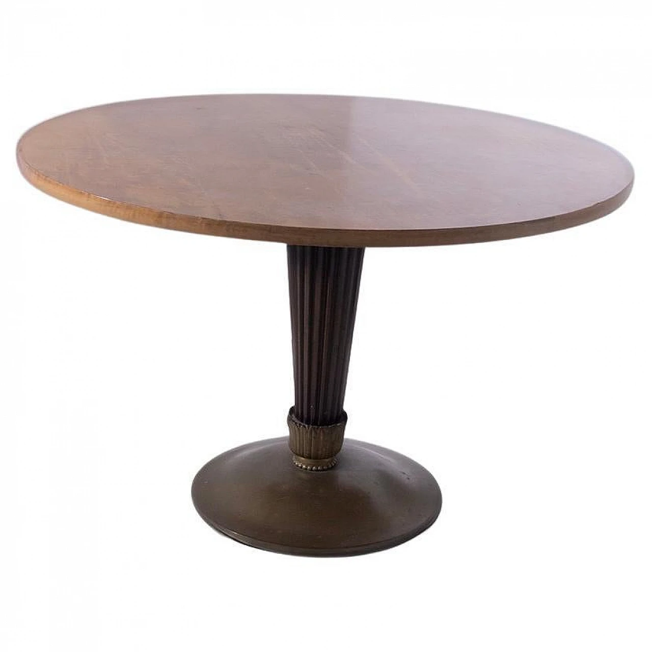 Round coffee table in wood & brass attributed to Paolo Buffa, 1950s 1