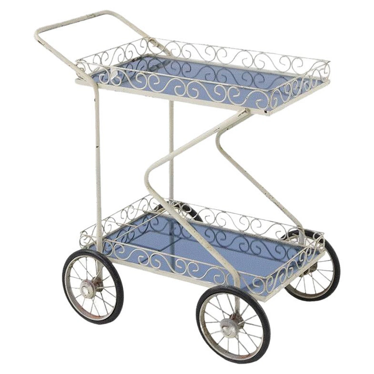 Painted iron & blue glass bar cart attributed to P. Luigi Colli, 1950s 1