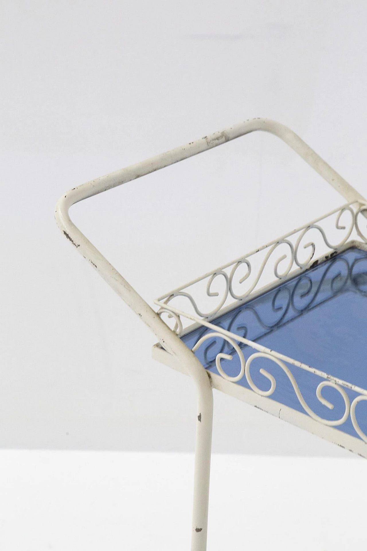 Painted iron & blue glass bar cart attributed to P. Luigi Colli, 1950s 2