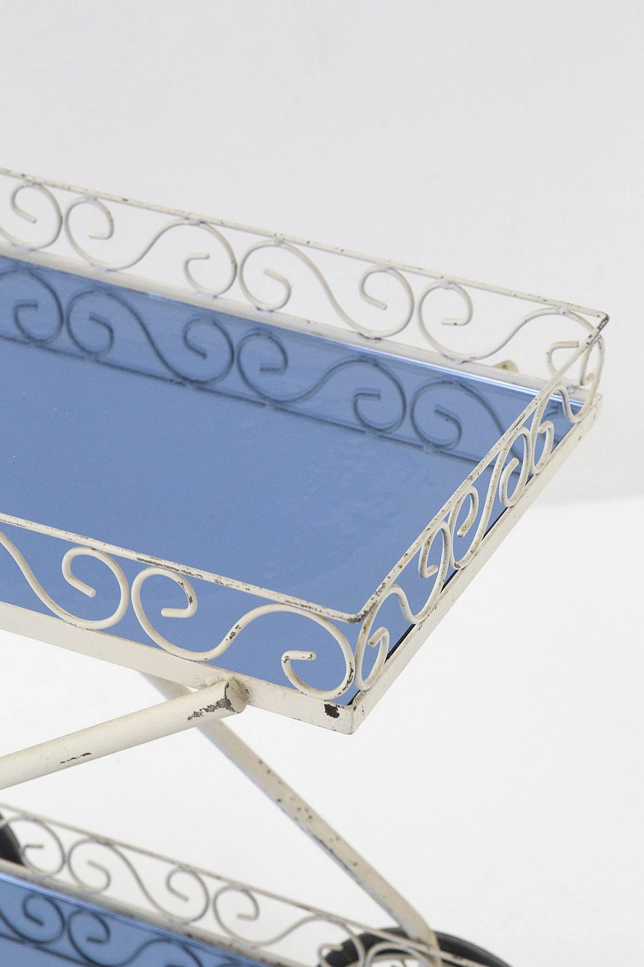 Painted iron & blue glass bar cart attributed to P. Luigi Colli, 1950s 3