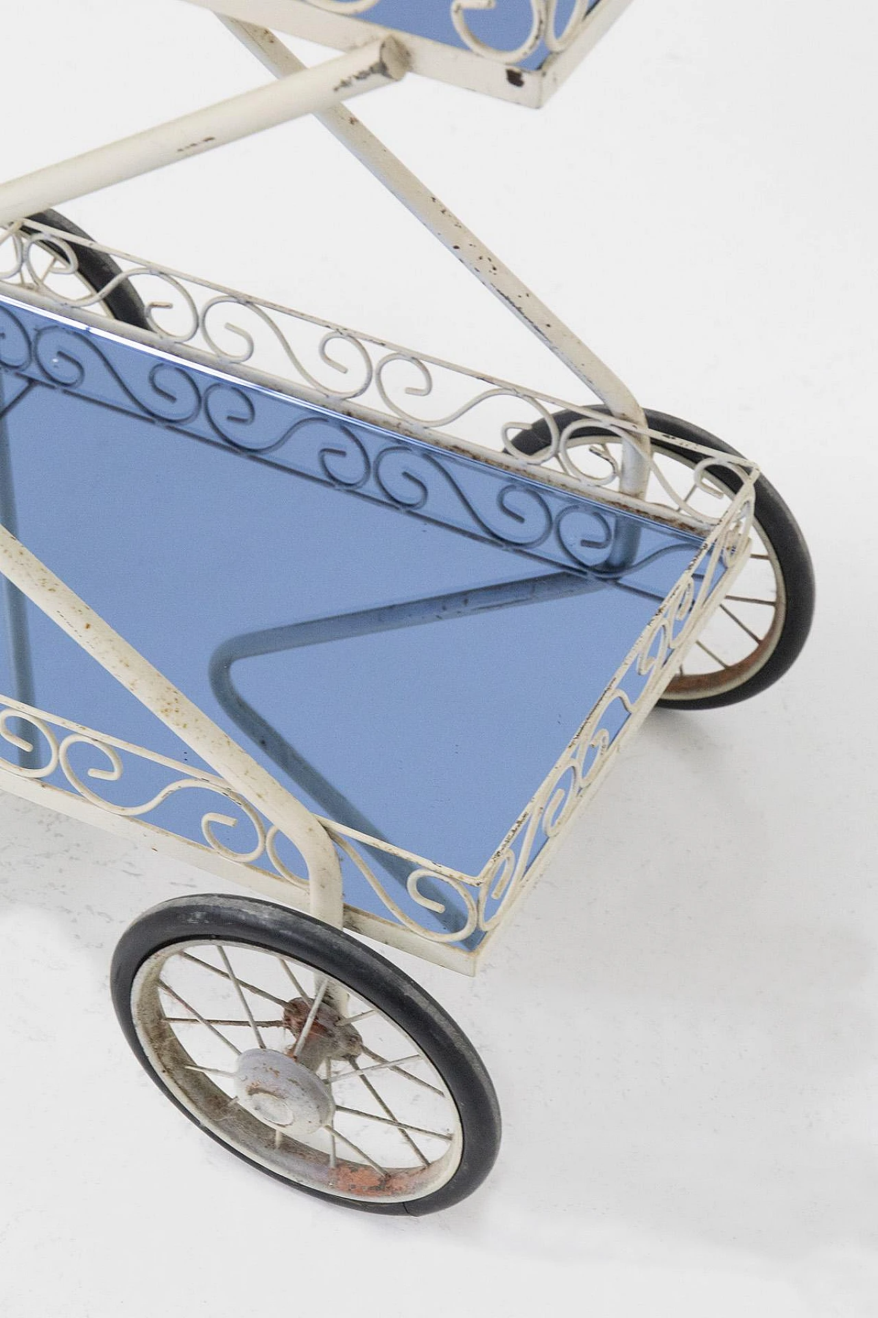 Painted iron & blue glass bar cart attributed to P. Luigi Colli, 1950s 4