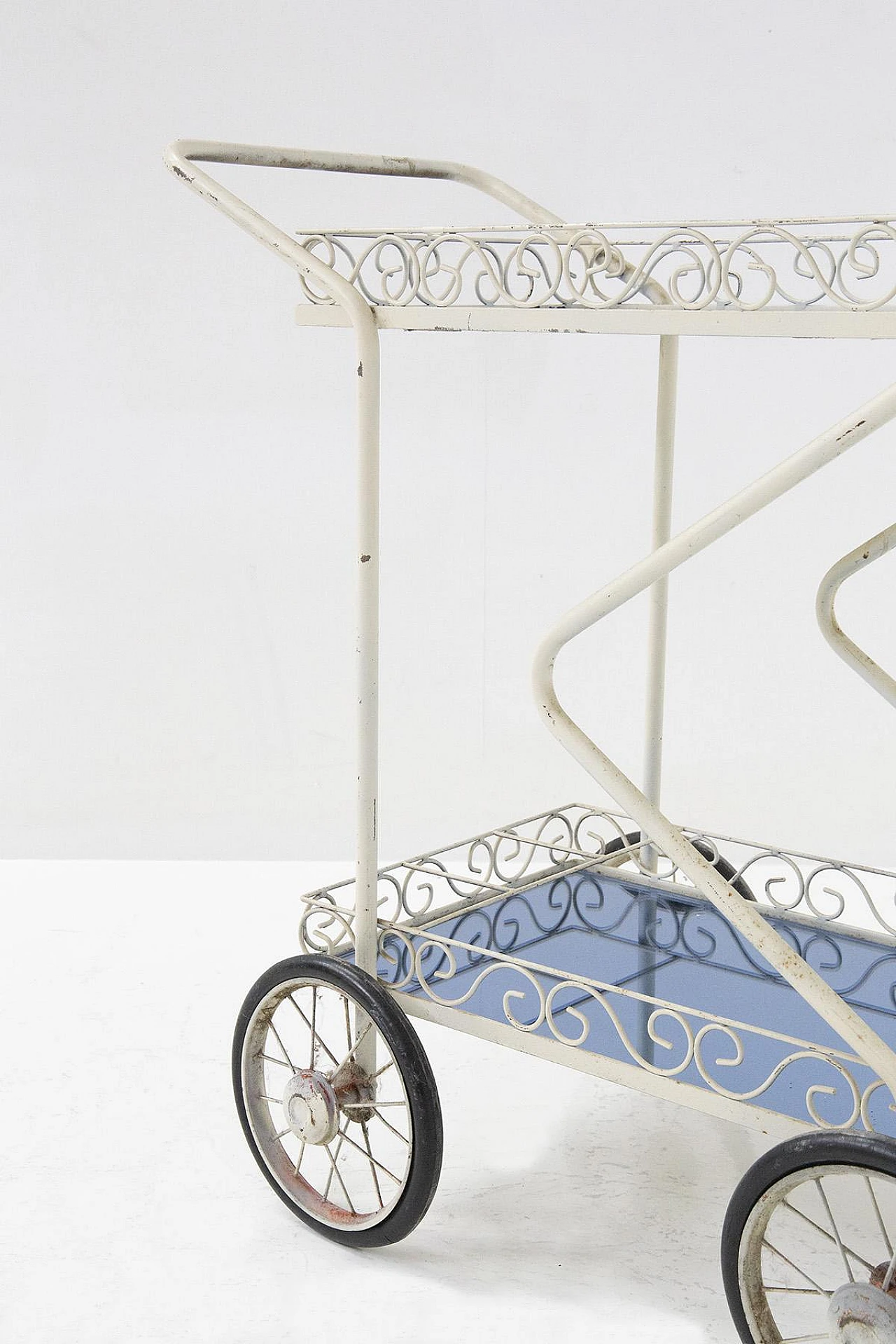 Painted iron & blue glass bar cart attributed to P. Luigi Colli, 1950s 5