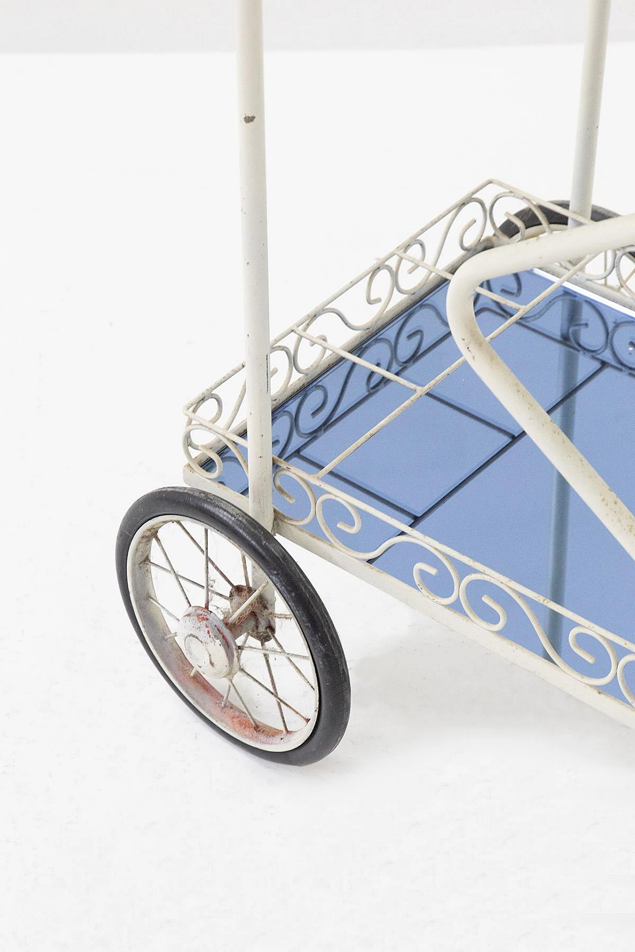 Painted iron & blue glass bar cart attributed to P. Luigi Colli, 1950s 6