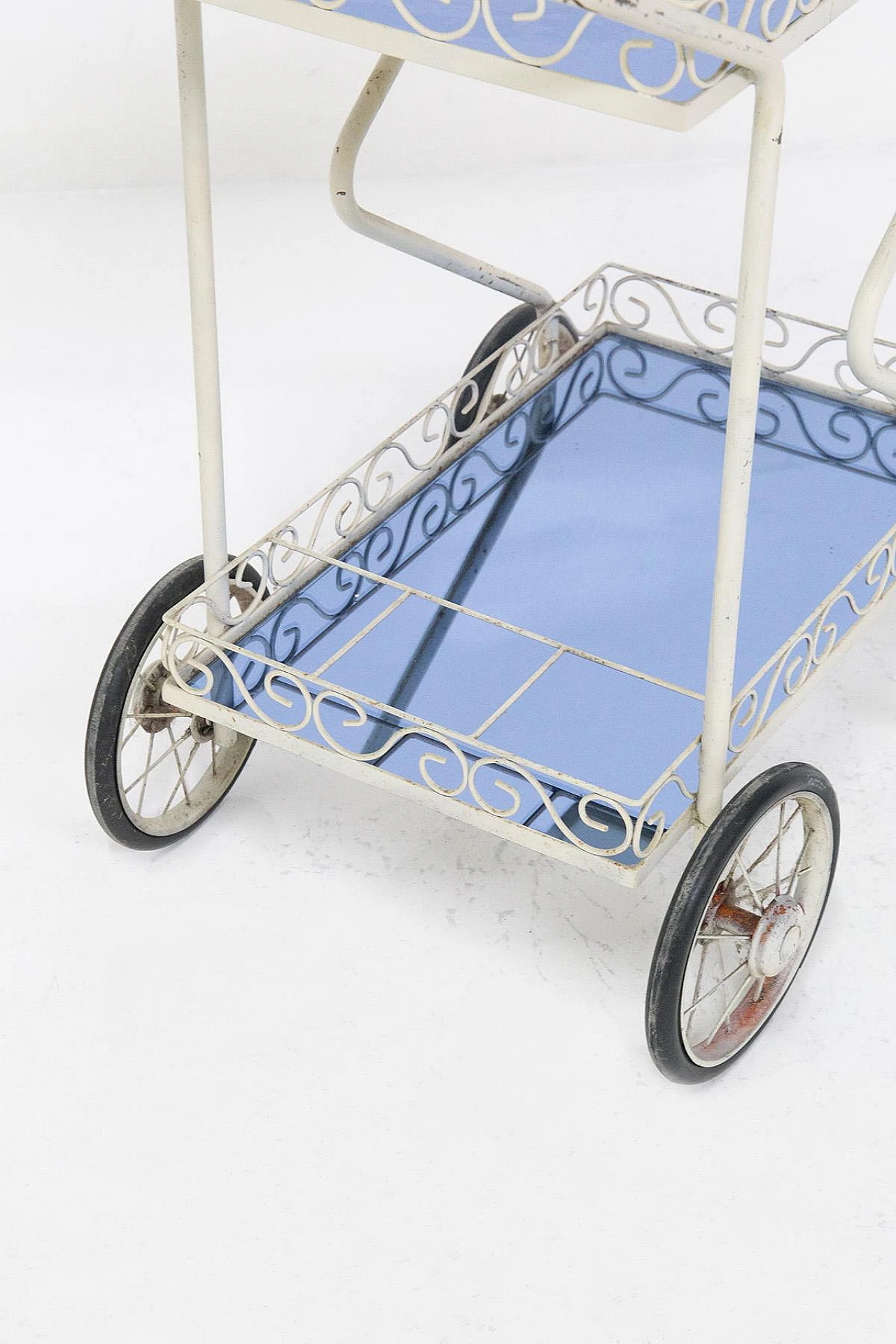 Painted iron & blue glass bar cart attributed to P. Luigi Colli, 1950s 7