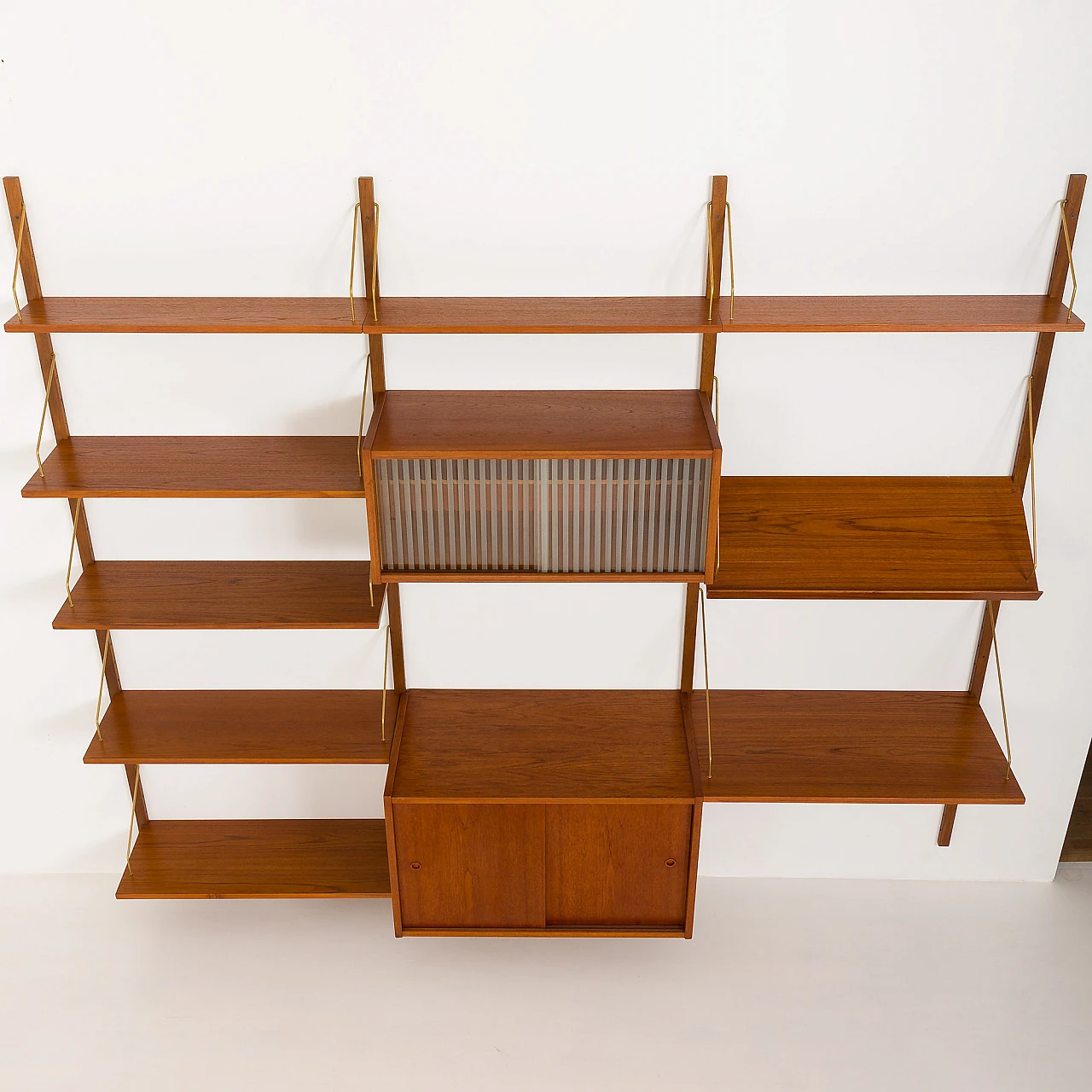 PS system wall unit in teak with desk by Preben Sorensen, 1960s 9