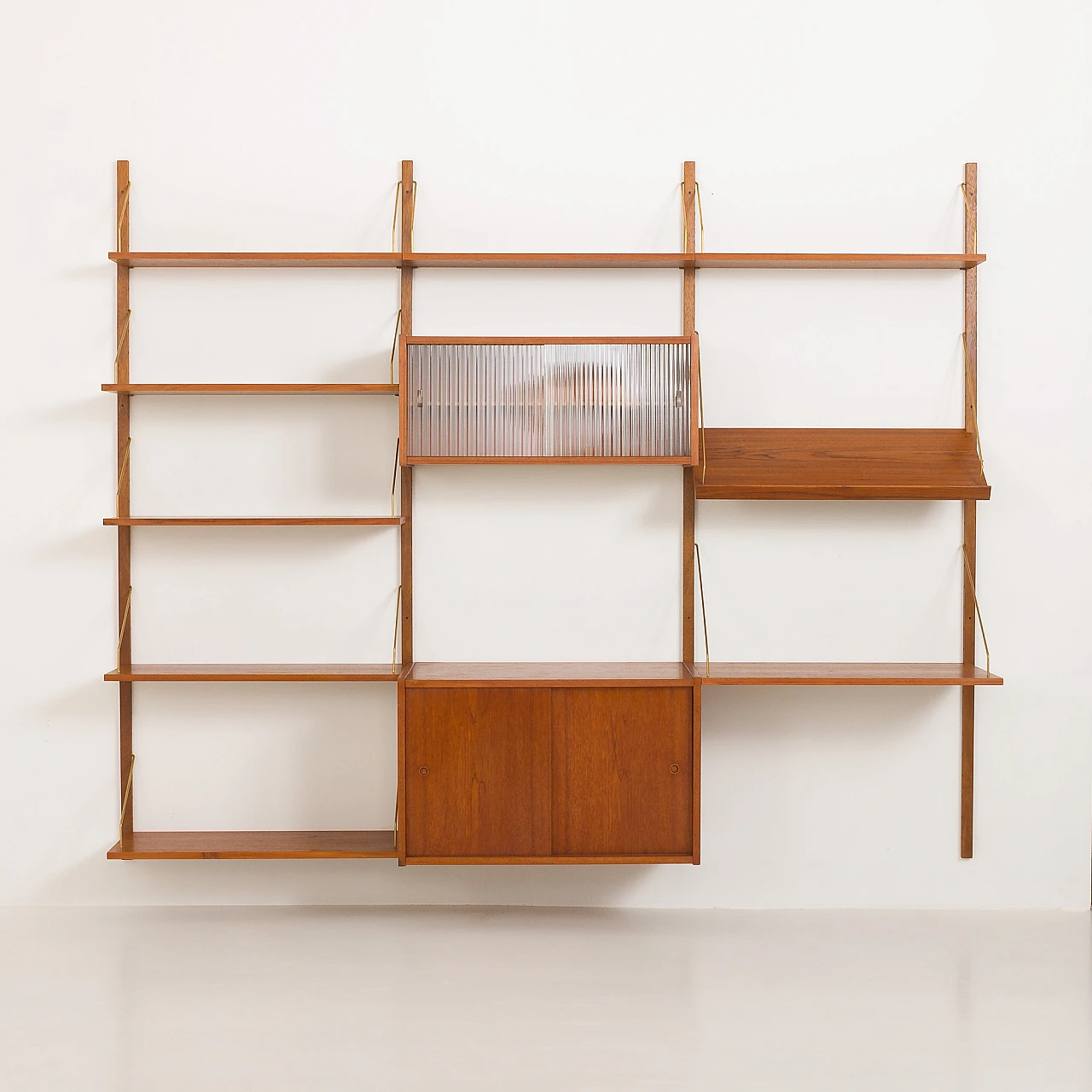 PS system wall unit in teak with desk by Preben Sorensen, 1960s 10