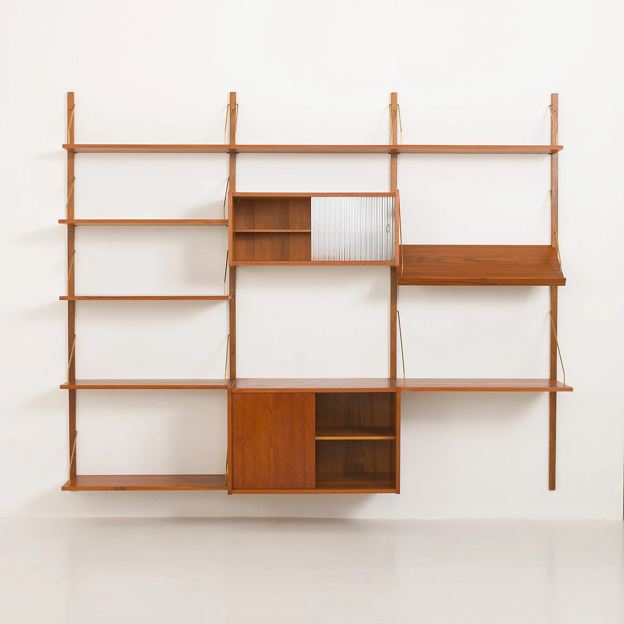 PS system wall unit in teak with desk by Preben Sorensen, 1960s 12