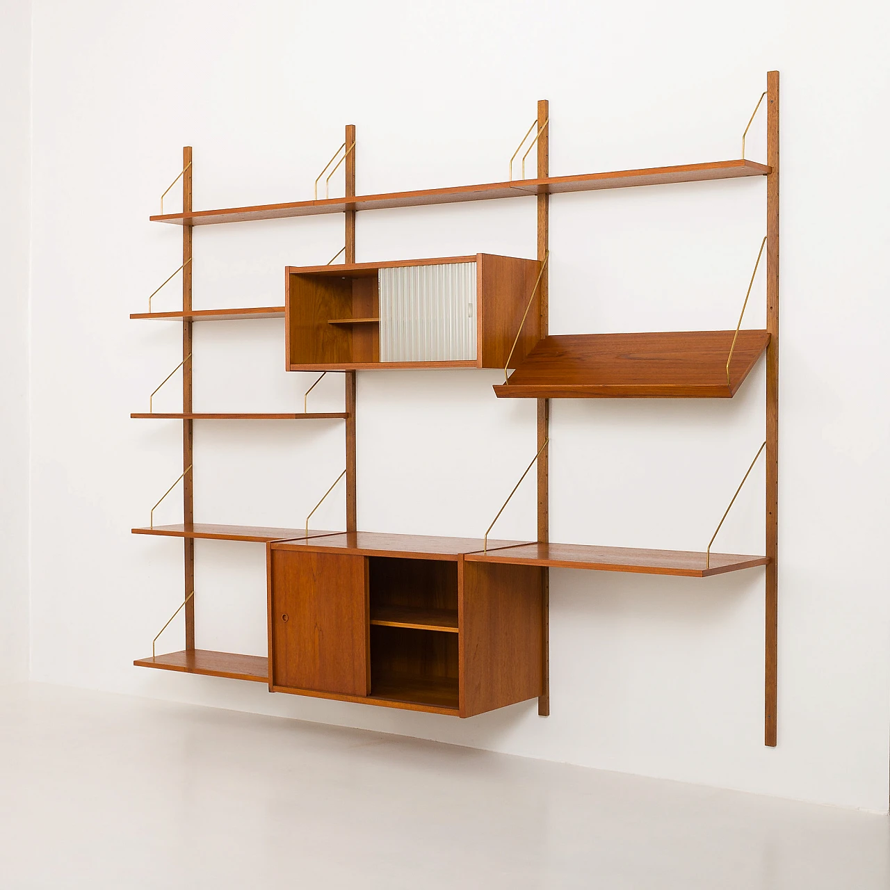 PS system wall unit in teak with desk by Preben Sorensen, 1960s 13