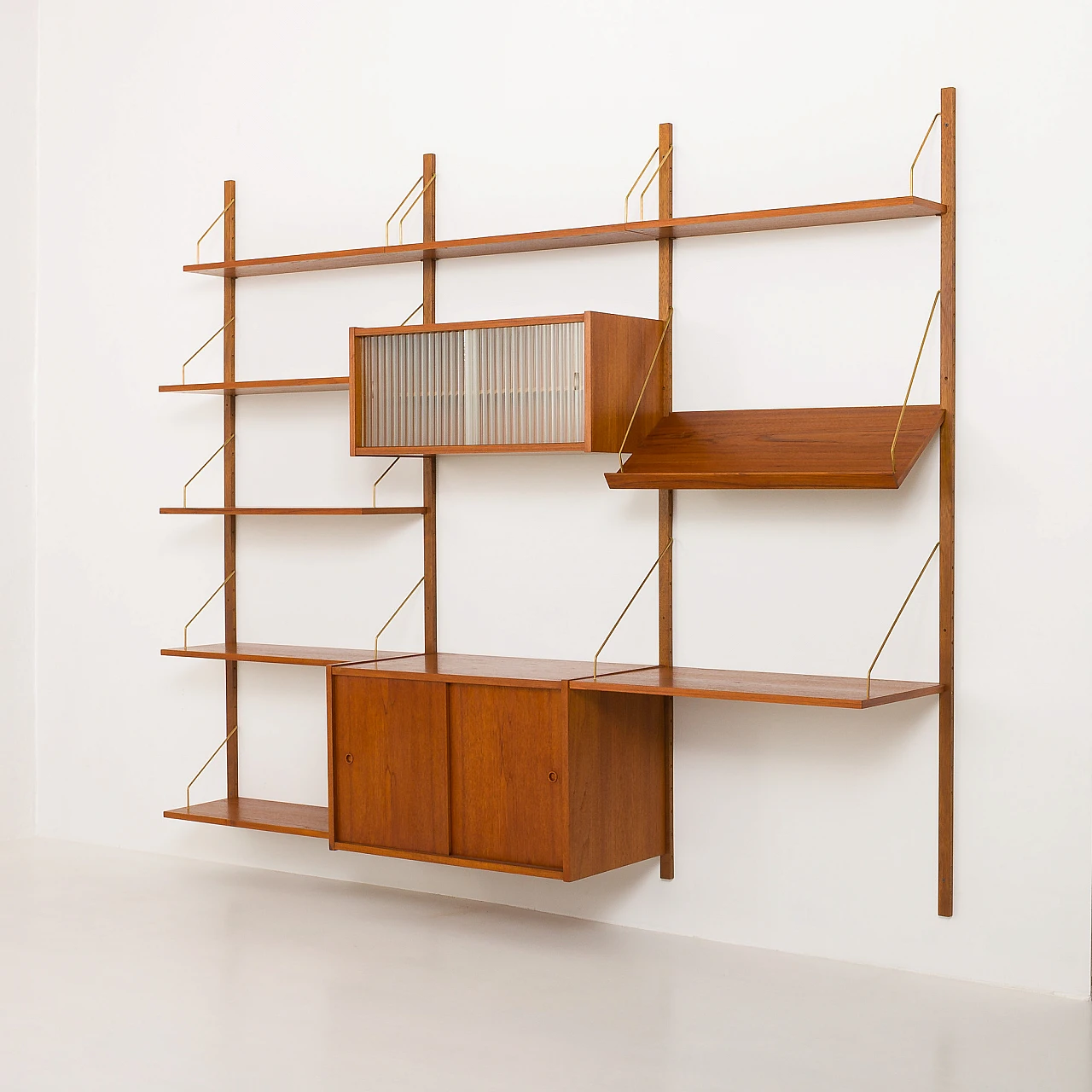 PS system wall unit in teak with desk by Preben Sorensen, 1960s 15