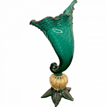 Emerald green and gold powdered glass cornucopia vase, 1950s