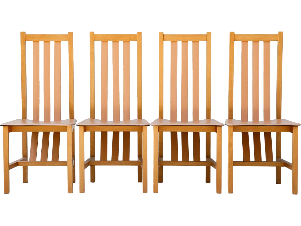 4 Wood and leather chairs by Bross Company, 1980s 18