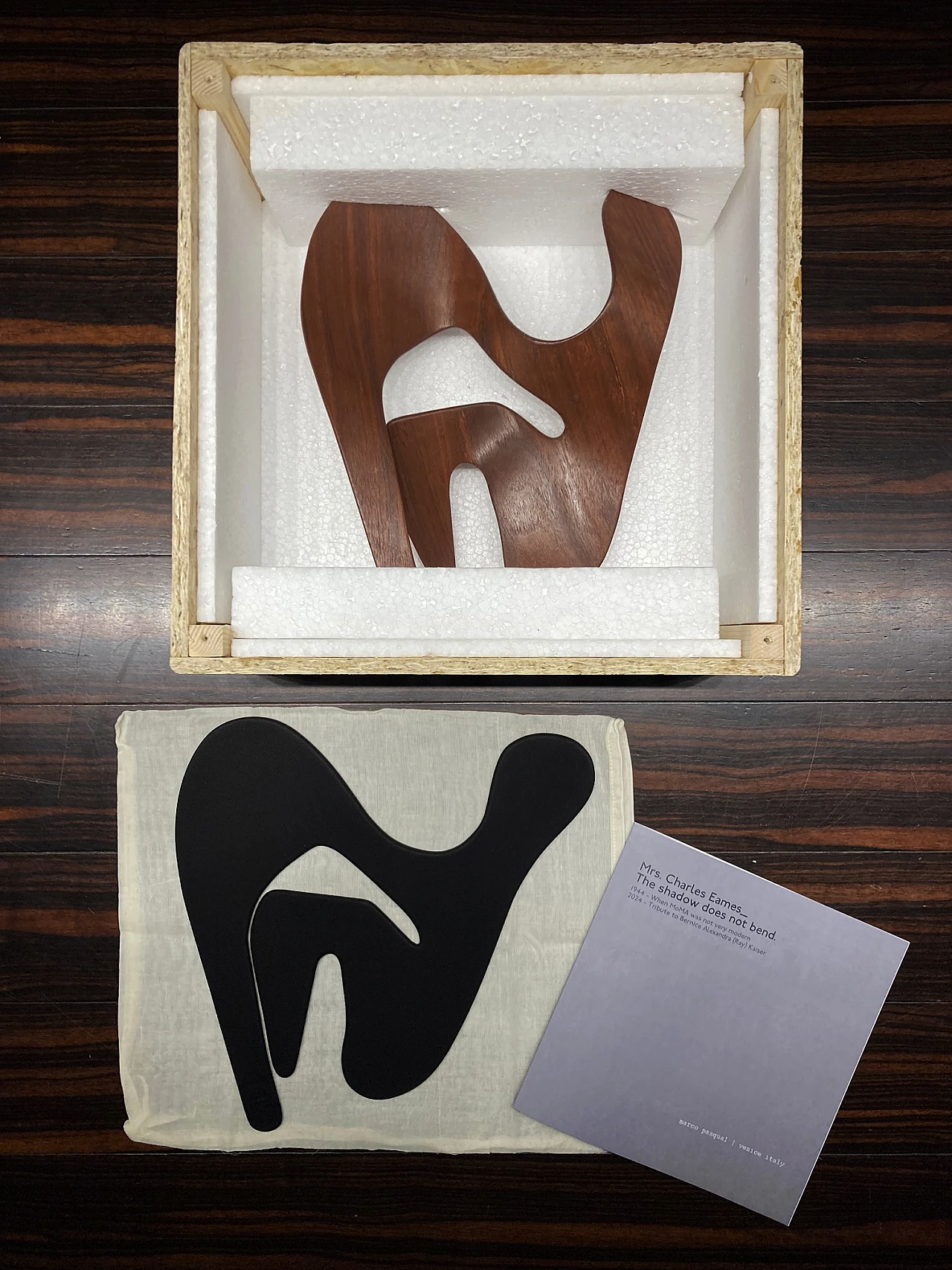 Mrs. Charles Eames_ The shadow does not bend, walnut plywood sculpture 29