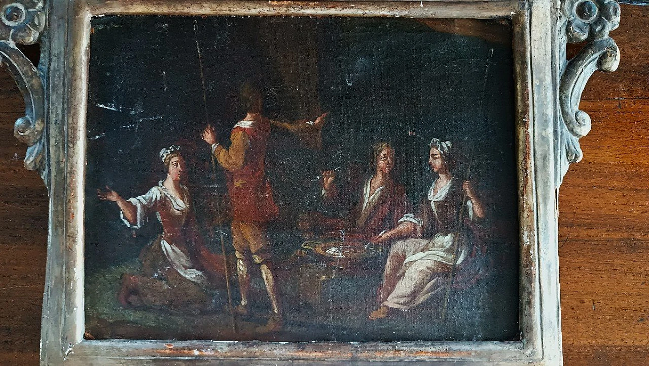 Popular interior scene, oil on canvas transferred onto cardboard 1