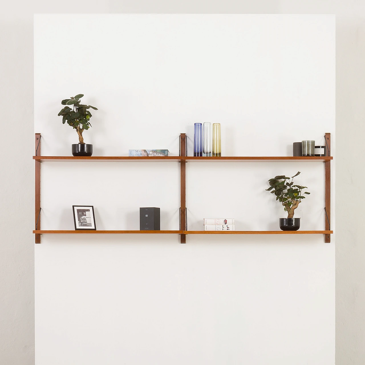 Two bay shelving wall unit in teak in Cadovius style, 1970s 1