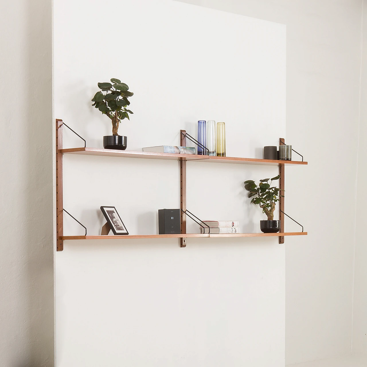 Two bay shelving wall unit in teak in Cadovius style, 1970s 3