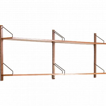 Two bay shelving wall unit in teak in Cadovius style, 1970s