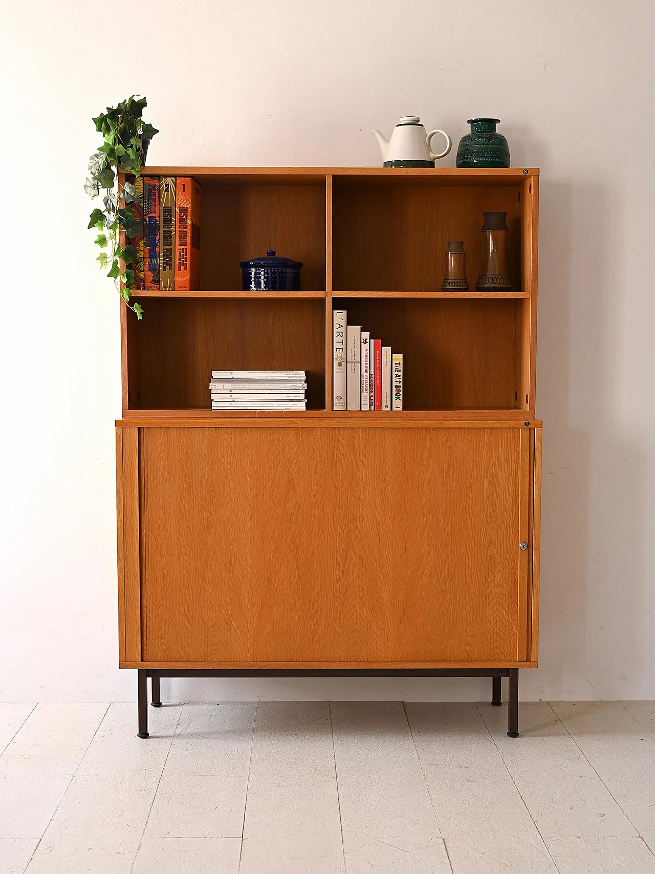 Oak office cabinet with metal legs, 1960s 1