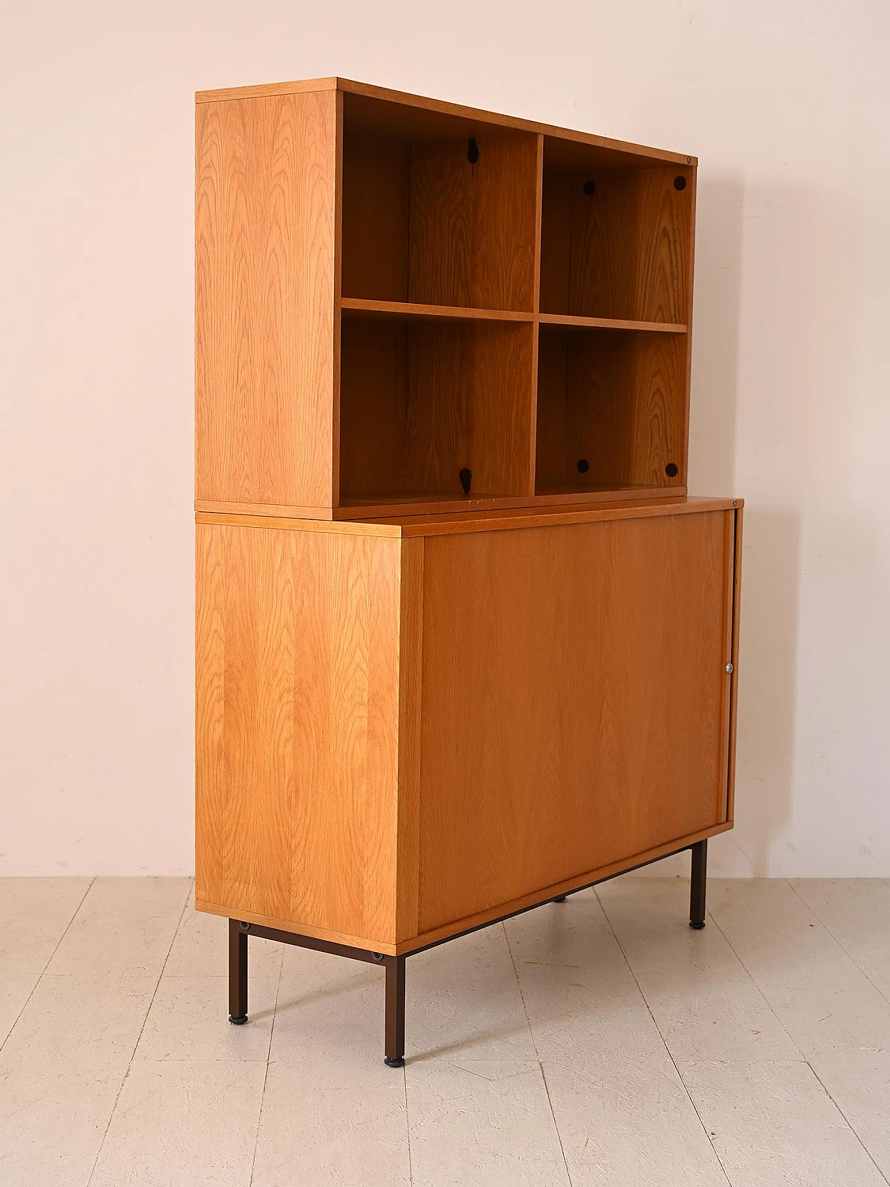 Oak office cabinet with metal legs, 1960s 4