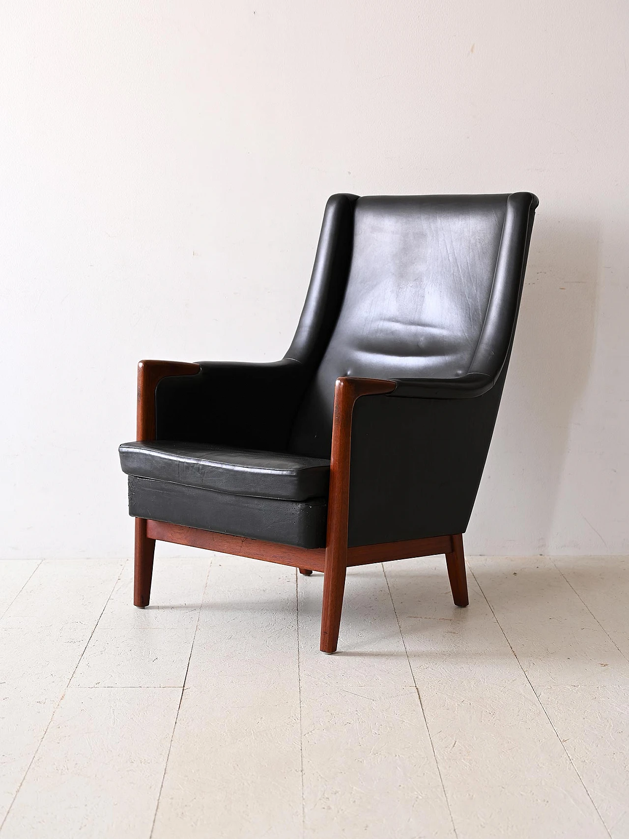 Wood and leatherette armchair by Karl Erik Ekselius, 1960s 1