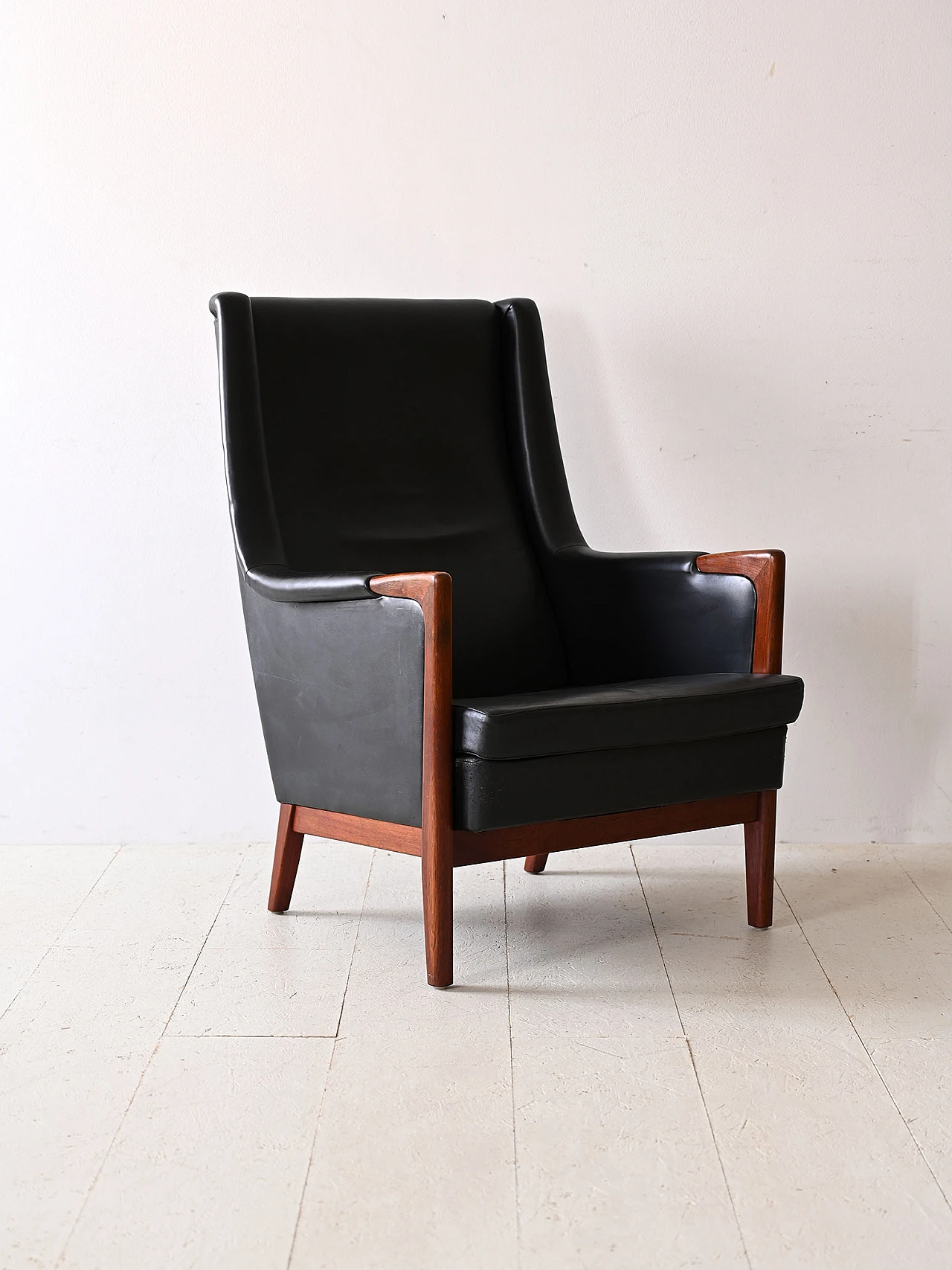 Wood and leatherette armchair by Karl Erik Ekselius, 1960s 2