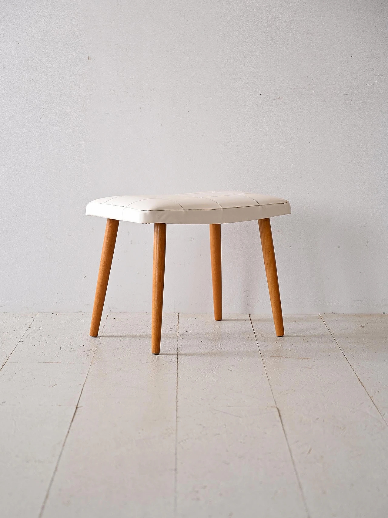 Birch stool with upholstered seat, 1960s 1