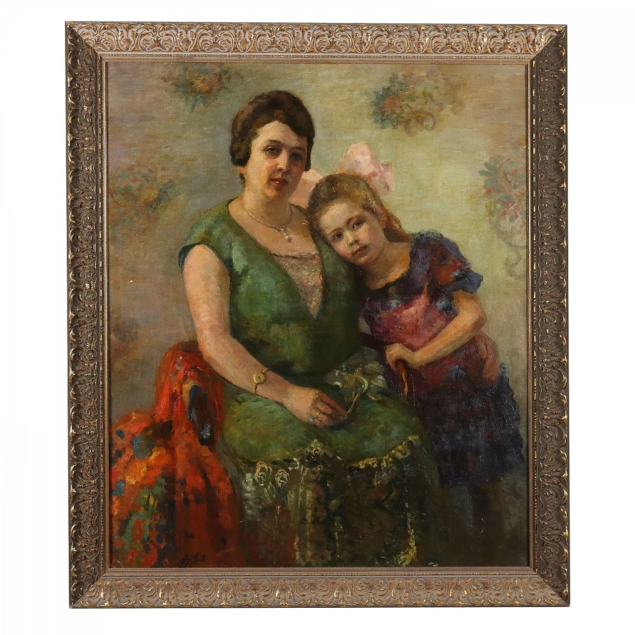 Portrait of mother with daughter, oil on canvas 1