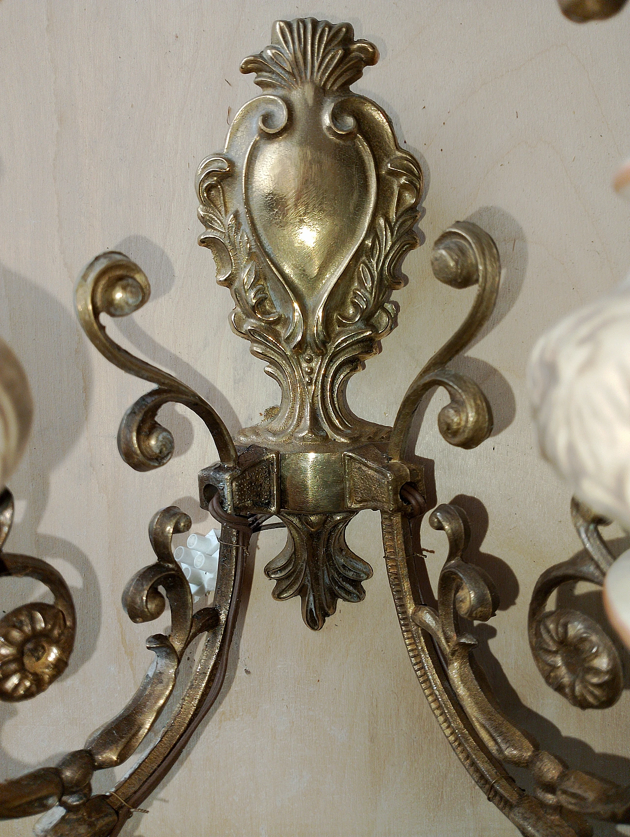 Two-light Empire-style brass wall sconce, 1960s 6